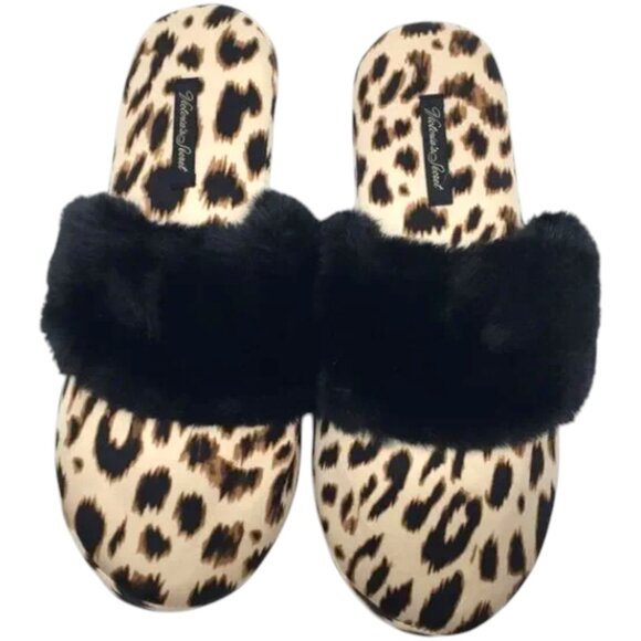 Victoria's Secret Leopard Print Slippers with Black Faux Fur Trim Size Small - Picture 3 of 8